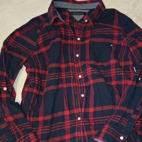Classic Tommy Hilfiger Plaid Shirt, red + navy check Soft Woven Cotton - Picture 7 of 7